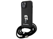 Karl Lagerfeld Crossbody Saffiano Monogram Metal Pin Karl & Choupette Case for iPhone 15 - Black