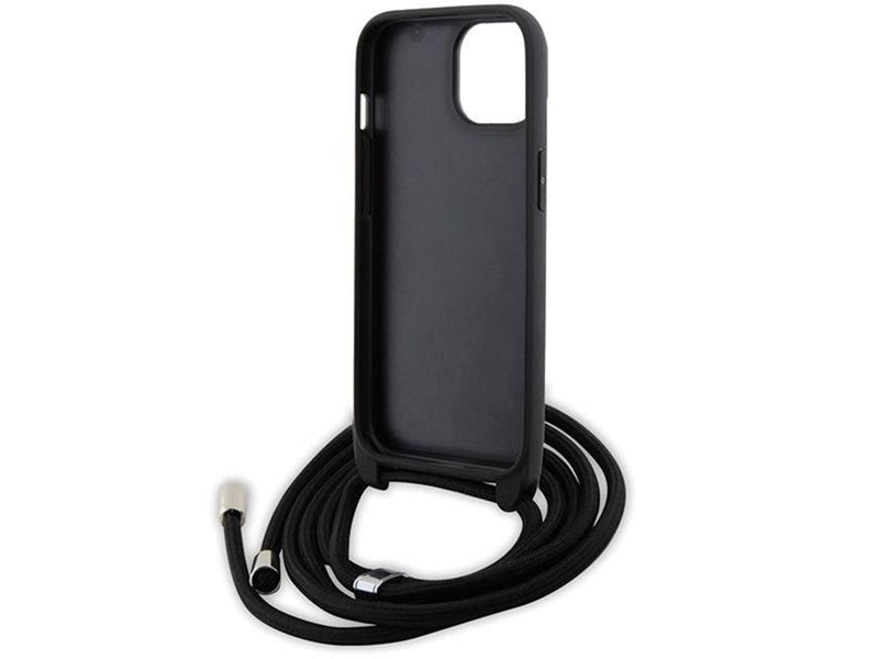 Karl Lagerfeld Crossbody Saffiano Monogram Metal Pin Karl & Choupette Case for iPhone 15 - Black