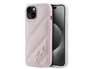 Karl Lagerfeld Diagonal Quilted Script case for iPhone 14 / 15 / 13 - pink