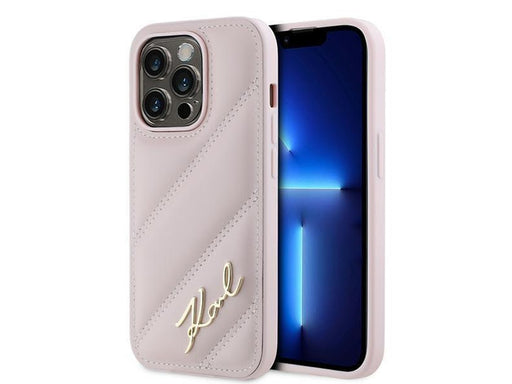 Karl Lagerfeld Diagonal Quilted Script case for iPhone 14 Pro Max - pink