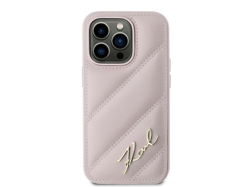 Karl Lagerfeld Diagonal Quilted Script case for iPhone 14 Pro Max - pink