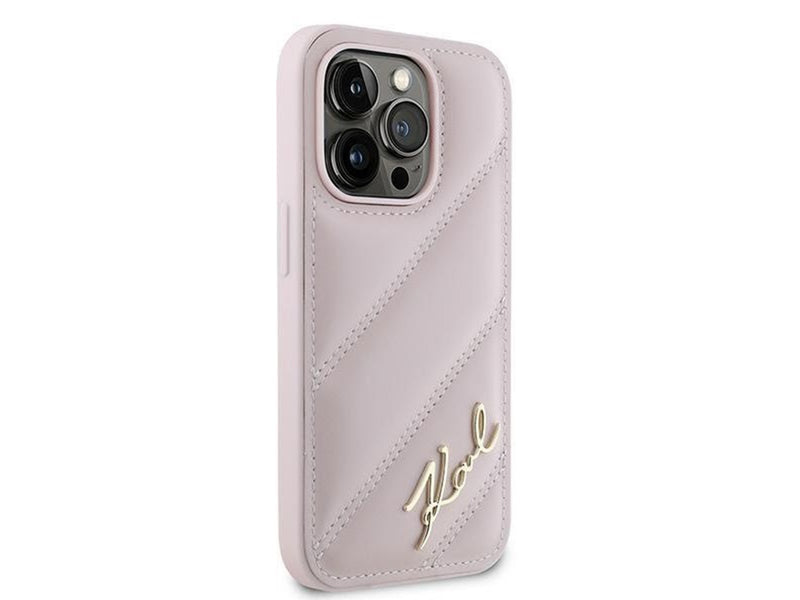 Karl Lagerfeld Diagonal Quilted Script case for iPhone 14 Pro Max - pink