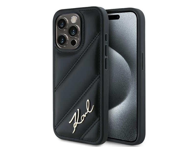 Karl Lagerfeld Diagonal Quilted Script case for iPhone 14 Pro - black