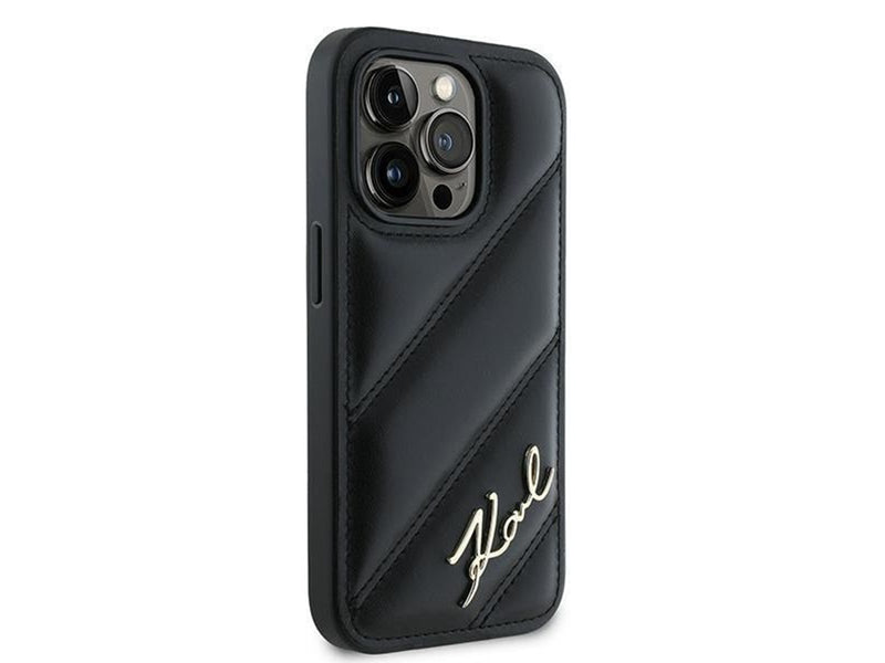 Karl Lagerfeld Diagonal Quilted Script case for iPhone 14 Pro - black