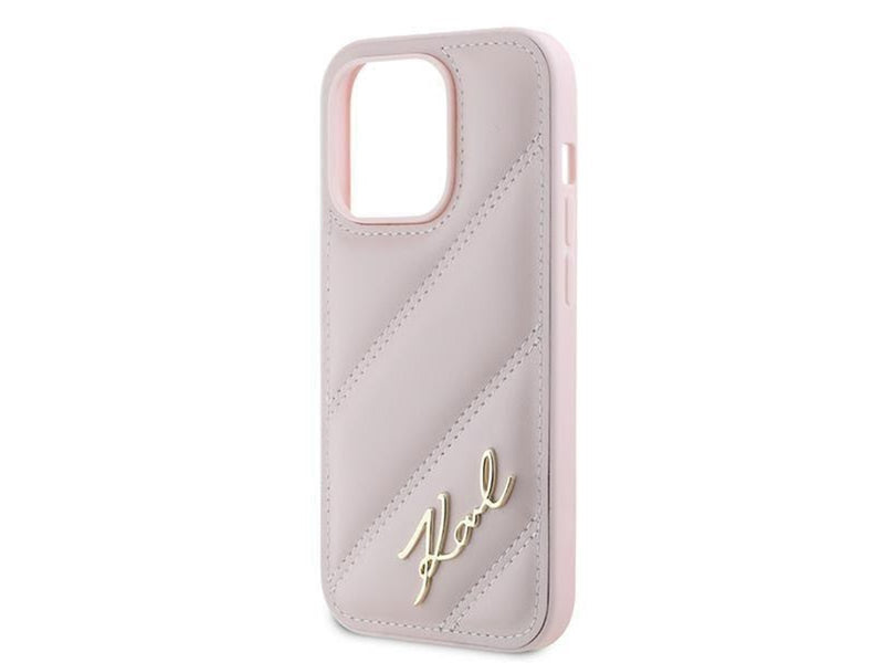 Karl Lagerfeld Diagonal Quilted Script case for iPhone 14 Pro - pink