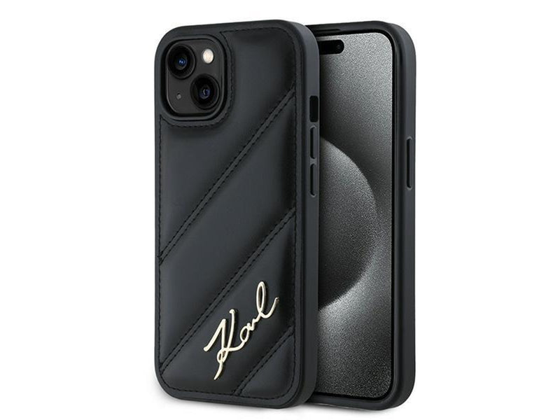 Karl Lagerfeld Diagonal Quilted Script case for iPhone 15 / 14 / 13 - black