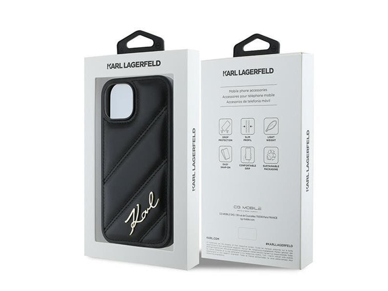 Karl Lagerfeld Diagonal Quilted Script case for iPhone 15 / 14 / 13 - black