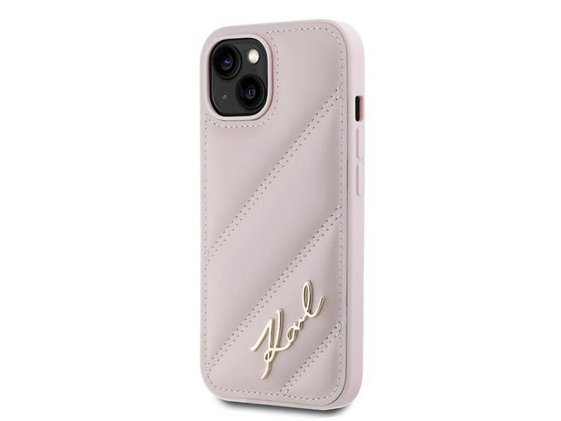 Karl Lagerfeld Diagonal Quilted Script case for iPhone 15 Plus / 14 Plus - pink