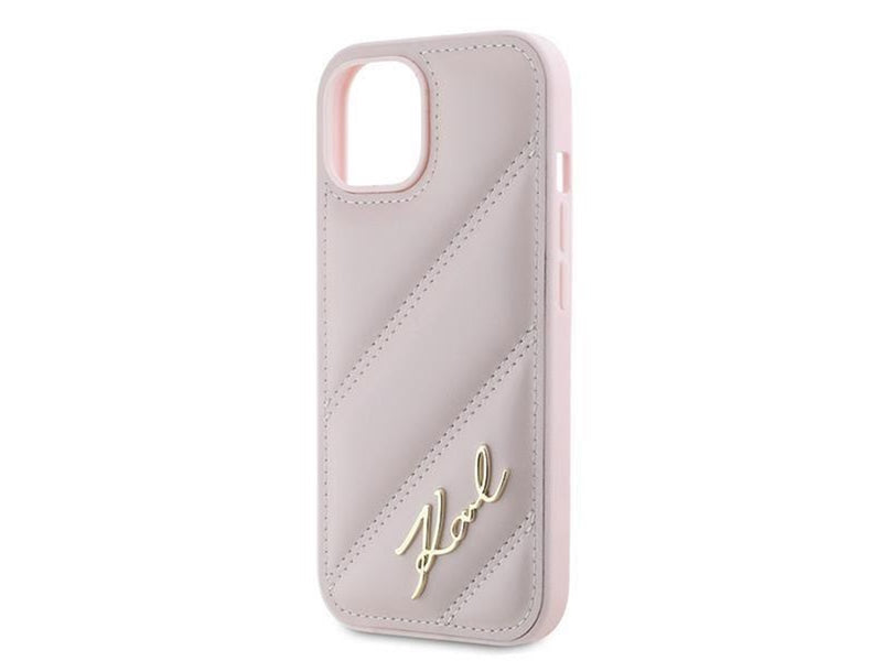 Karl Lagerfeld Diagonal Quilted Script case for iPhone 15 Plus / 14 Plus - pink
