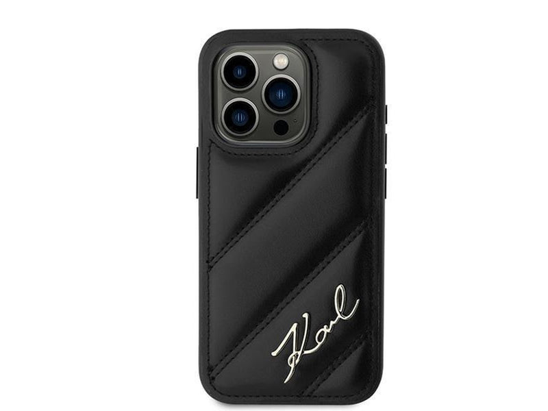 Karl Lagerfeld Diagonal Quilted Script case for iPhone 15 Pro Max - black