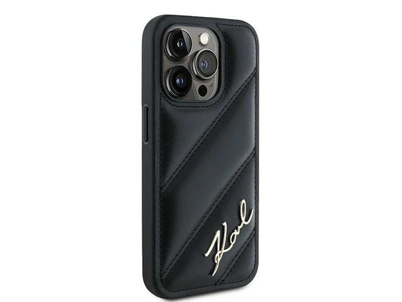 Karl Lagerfeld Diagonal Quilted Script case for iPhone 15 Pro Max - black
