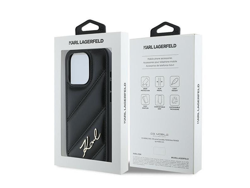 Karl Lagerfeld Diagonal Quilted Script case for iPhone 15 Pro Max - black