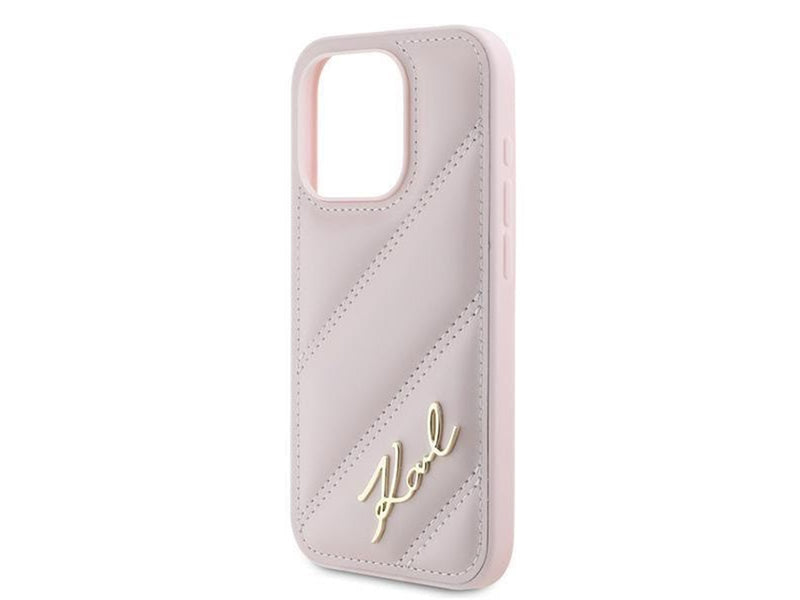 Karl Lagerfeld Diagonal Quilted Script case for iPhone 15 Pro Max - pink