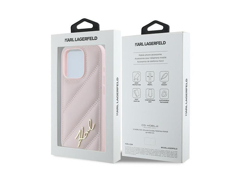 Karl Lagerfeld Diagonal Quilted Script case for iPhone 15 Pro Max - pink