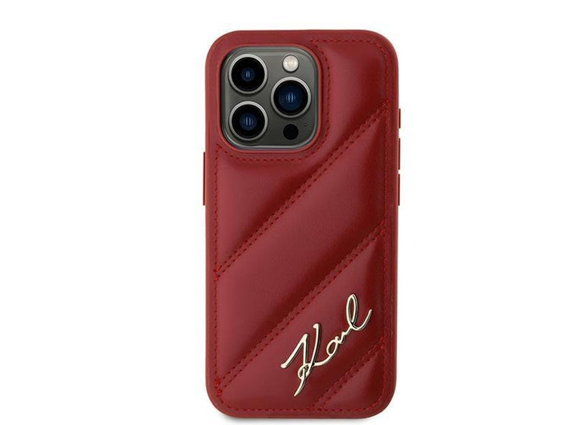 Karl Lagerfeld Diagonal Quilted Script case for iPhone 15 Pro Max - red