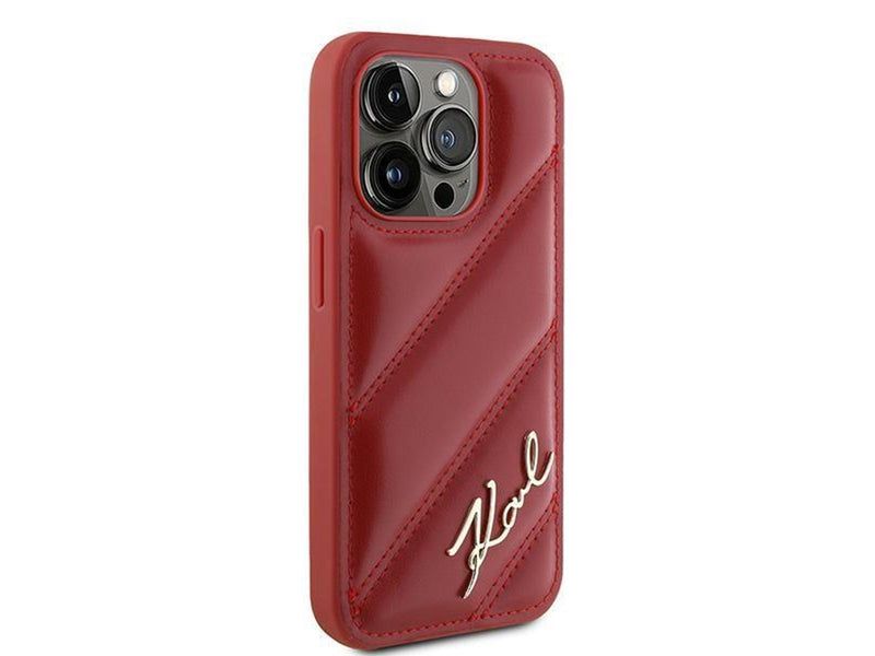 Karl Lagerfeld Diagonal Quilted Script case for iPhone 15 Pro Max - red