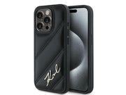Karl Lagerfeld Diagonal Quilted Script case for iPhone 15 Pro - black