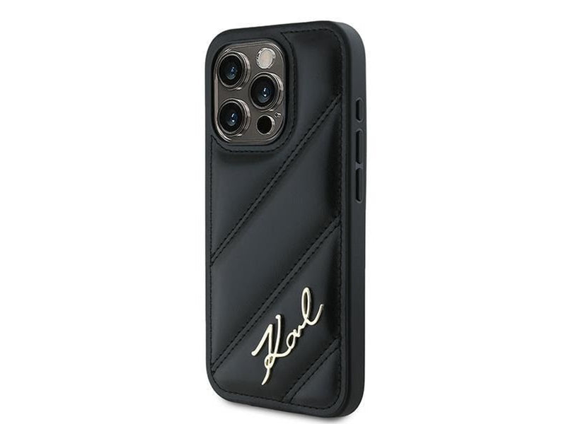 Karl Lagerfeld Diagonal Quilted Script case for iPhone 15 Pro - black