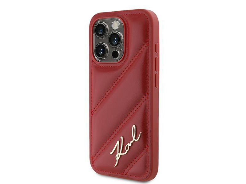 Karl Lagerfeld Diagonal Quilted Script case for iPhone 15 Pro - red