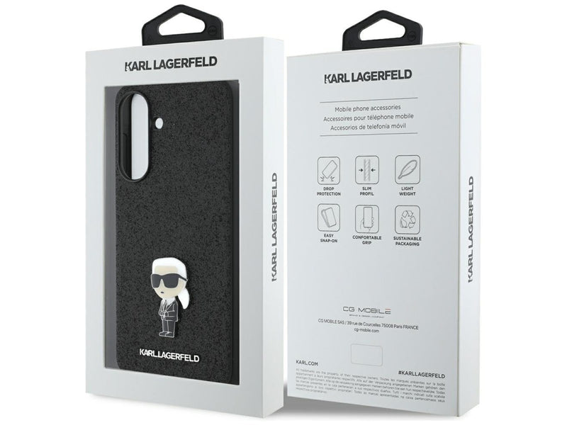 Karl Lagerfeld Fixed Glitter Ikonik Logo Metal Pin Case for Samsung Galaxy A56 - Black