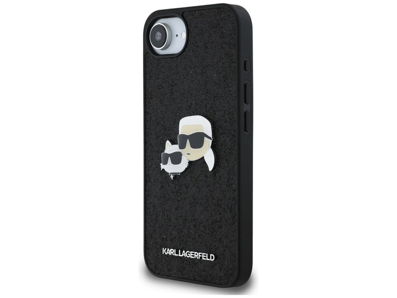 Karl Lagerfeld Fixed Glitter Karl&Choupette Heads Metal Pin iPhone 16e Case - Black