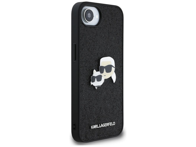 Karl Lagerfeld Fixed Glitter Karl&Choupette Heads Metal Pin iPhone 16e Case - Black