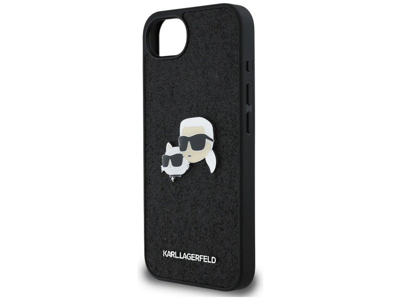 Karl Lagerfeld Fixed Glitter Karl&Choupette Heads Metal Pin iPhone 16e Case - Black