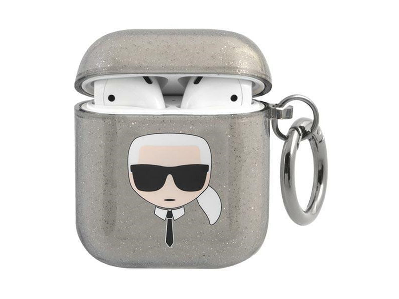 Karl Lagerfeld Glitter Karl's Head Case for AirPods 1/2 - Black