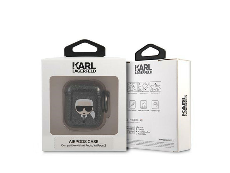 Karl Lagerfeld Glitter Karl's Head Case for AirPods 1/2 - Black