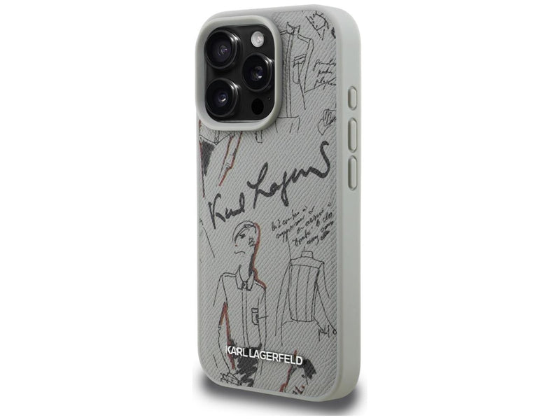 Karl Lagerfeld Grained Pattern & Logo MagSafe Case for iPhone 16 Pro - Gray