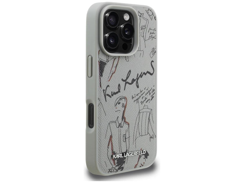 Karl Lagerfeld Grained Pattern & Logo MagSafe Case for iPhone 16 Pro - Gray