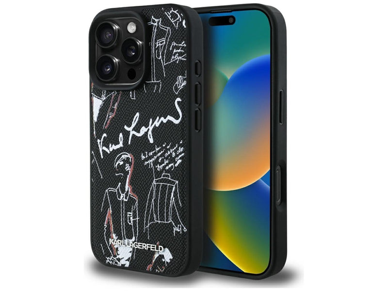 Karl Lagerfeld Grained Pattern & Logo MagSafe Case for iPhone 16 Pro Max - Black