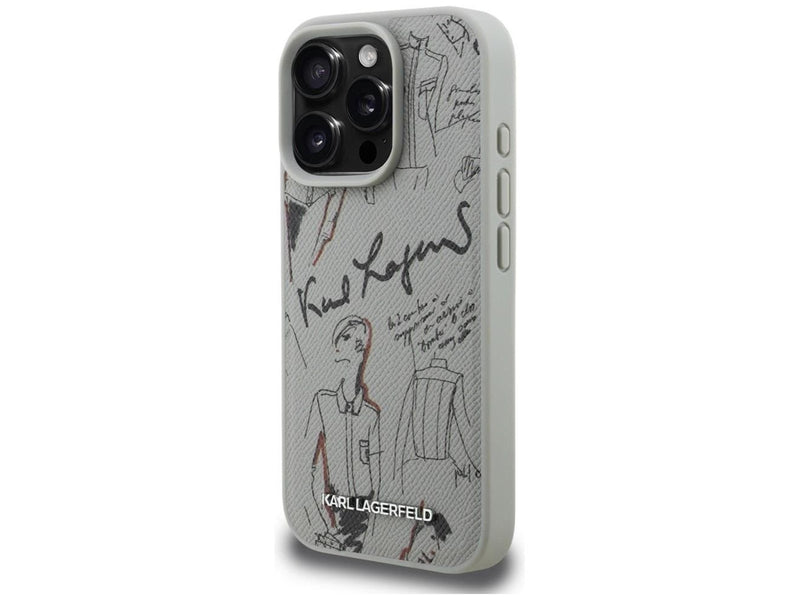 Karl Lagerfeld Grained Pattern & Logo MagSafe Case for iPhone 16 Pro Max - Gray