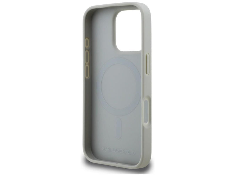 Karl Lagerfeld Grained Pattern & Logo MagSafe Case for iPhone 16 Pro Max - Gray