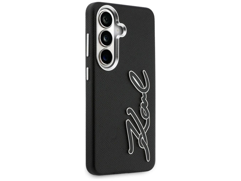 Karl Lagerfeld Grained Signature Metal Resin Logo Case for Samsung Galaxy S26 - Black