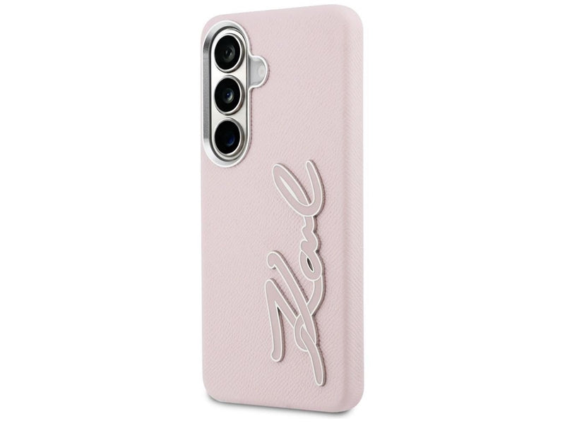 Karl Lagerfeld Grained Signature Metal Resin Logo Case for Samsung Galaxy S26 - Pink