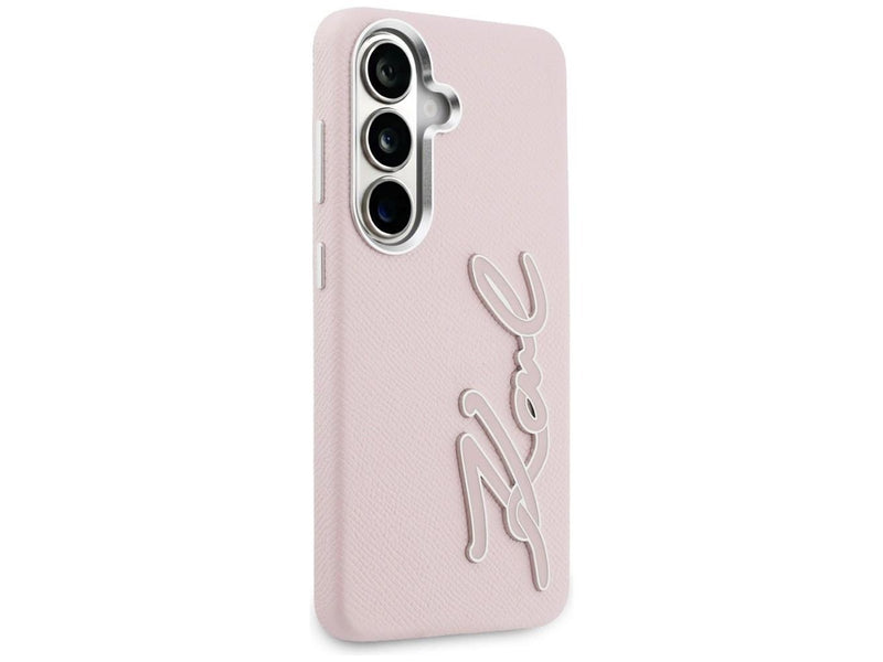 Karl Lagerfeld Grained Signature Metal Resin Logo Case for Samsung Galaxy S26 - Pink