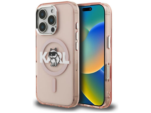 Karl Lagerfeld IML Choupette Sketch Logo MagSafe Case for iPhone 16 Pro Max - Pink