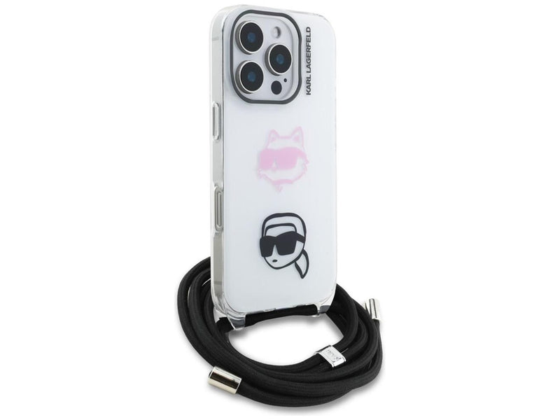 Karl Lagerfeld IML Crossbody Karl&Choupette Head Case for iPhone 16 Pro Max - White