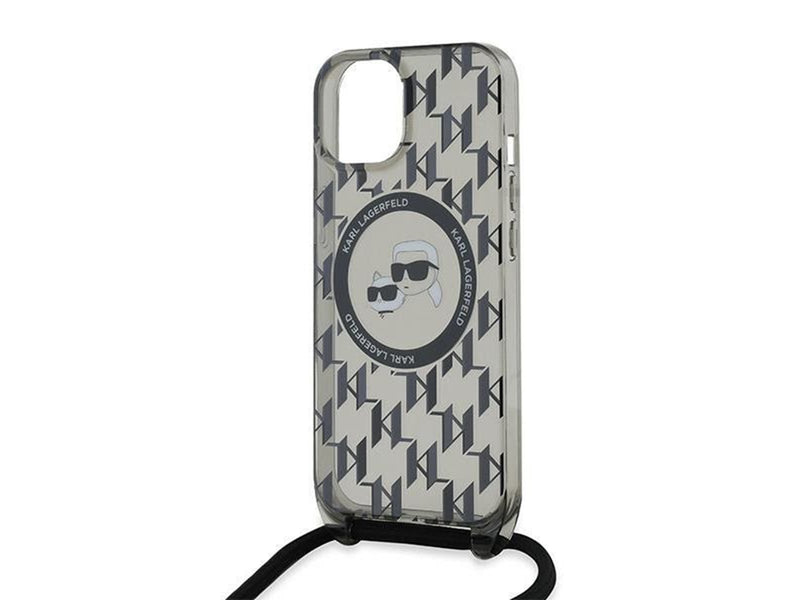 Karl Lagerfeld IML Crossbody Monogram Karl & Choupette Head MagSafe Case for iPhone 15 / 14 / 13 - Black