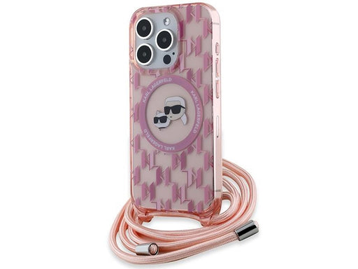Karl Lagerfeld IML Crossbody Monogram Karl & Choupette Head MagSafe case for iPhone 15 Pro - pink