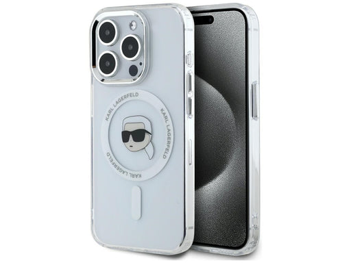 Karl Lagerfeld IML Metal Karl Head MagSafe Case for iPhone 15 Pro White