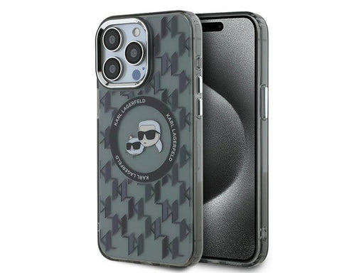 Karl Lagerfeld IML Monogram Karl & Choupette Head MagSafe Case for iPhone 15 Pro Max - Black
