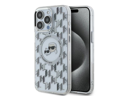 Karl Lagerfeld IML Monogram Karl & Choupette Head MagSafe Case for iPhone 15 Pro Max - Clear
