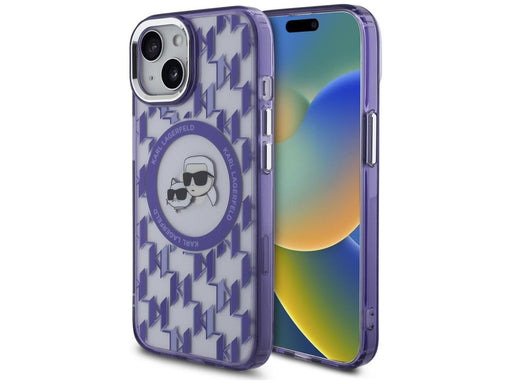Karl Lagerfeld IML Monogram Karl & Choupette Head MagSafe iPhone 15 Case - Purple