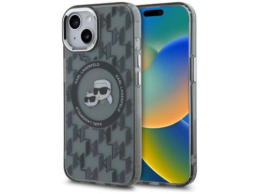 Karl Lagerfeld IML Monogram Karl & Choupette Head MagSafe iPhone 15 Plus Case - Black