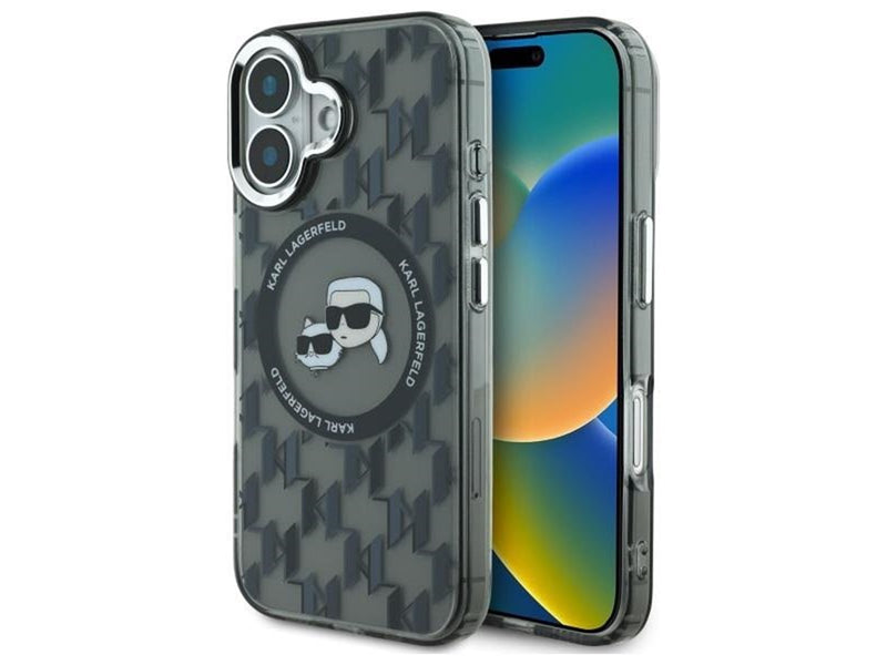Karl Lagerfeld IML Monogram Karl & Choupette Head MagSafe iPhone 16 Case - Black