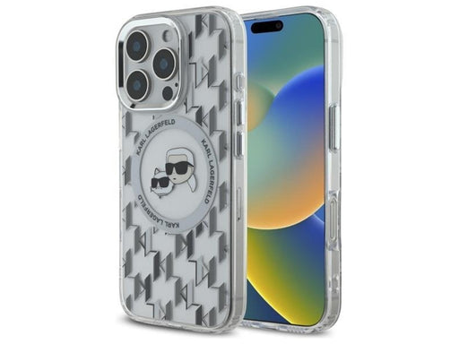 Karl Lagerfeld IML Monogram Karl & Choupette Head MagSafe iPhone 16 Pro Case - Clear