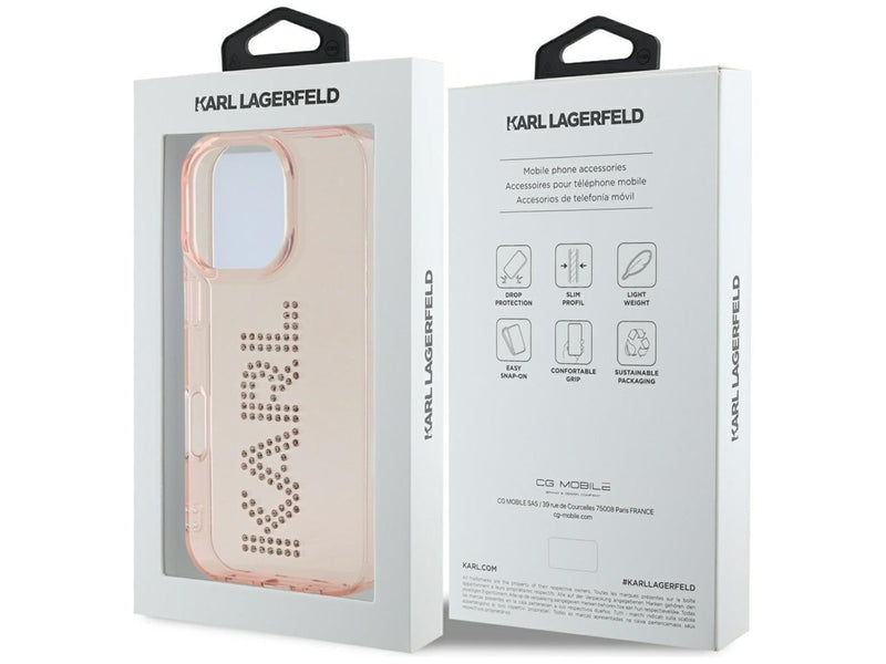 Karl Lagerfeld IML Rhinestones Logo iPhone 16 Pro Case - Pink