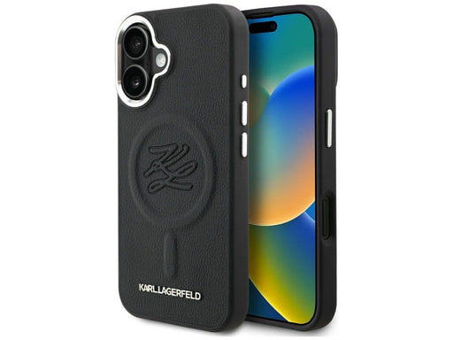 Karl Lagerfeld Initial & Metal Logo MagSafe Case for iPhone 16 - Black